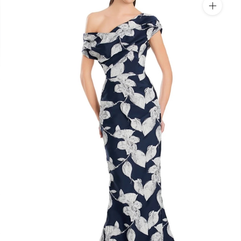 Elegant One-Shoulder Navy Floral Gown
